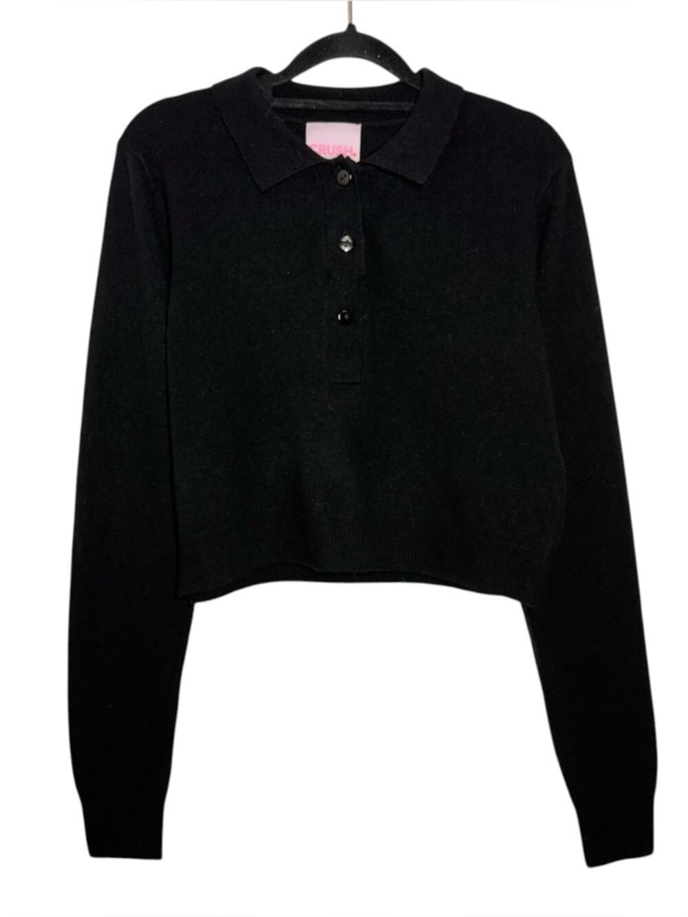 Crush Cashmere Black Crop Polo Sweater - 1 / Small
